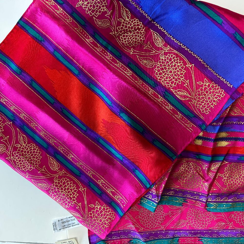 Vintage Liz Claiborne Silk Scarf in Jewel Tones NWT Nordstom Oblong Shape